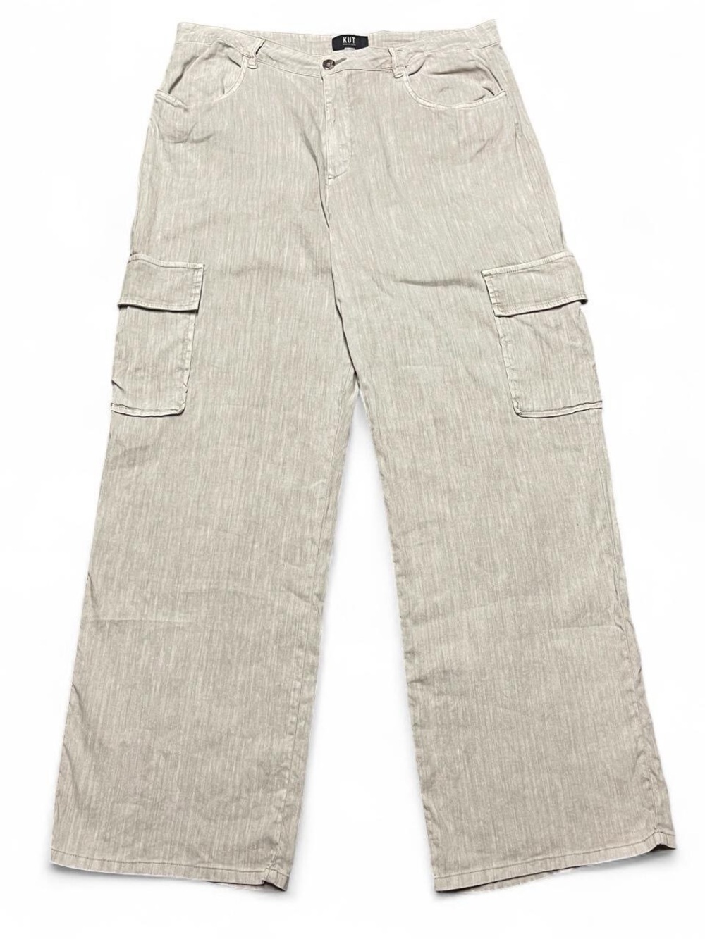 KUT from the Kloth Womens Linen Blend Size 14 Beige Cargo Pants Stretch Wide Leg
